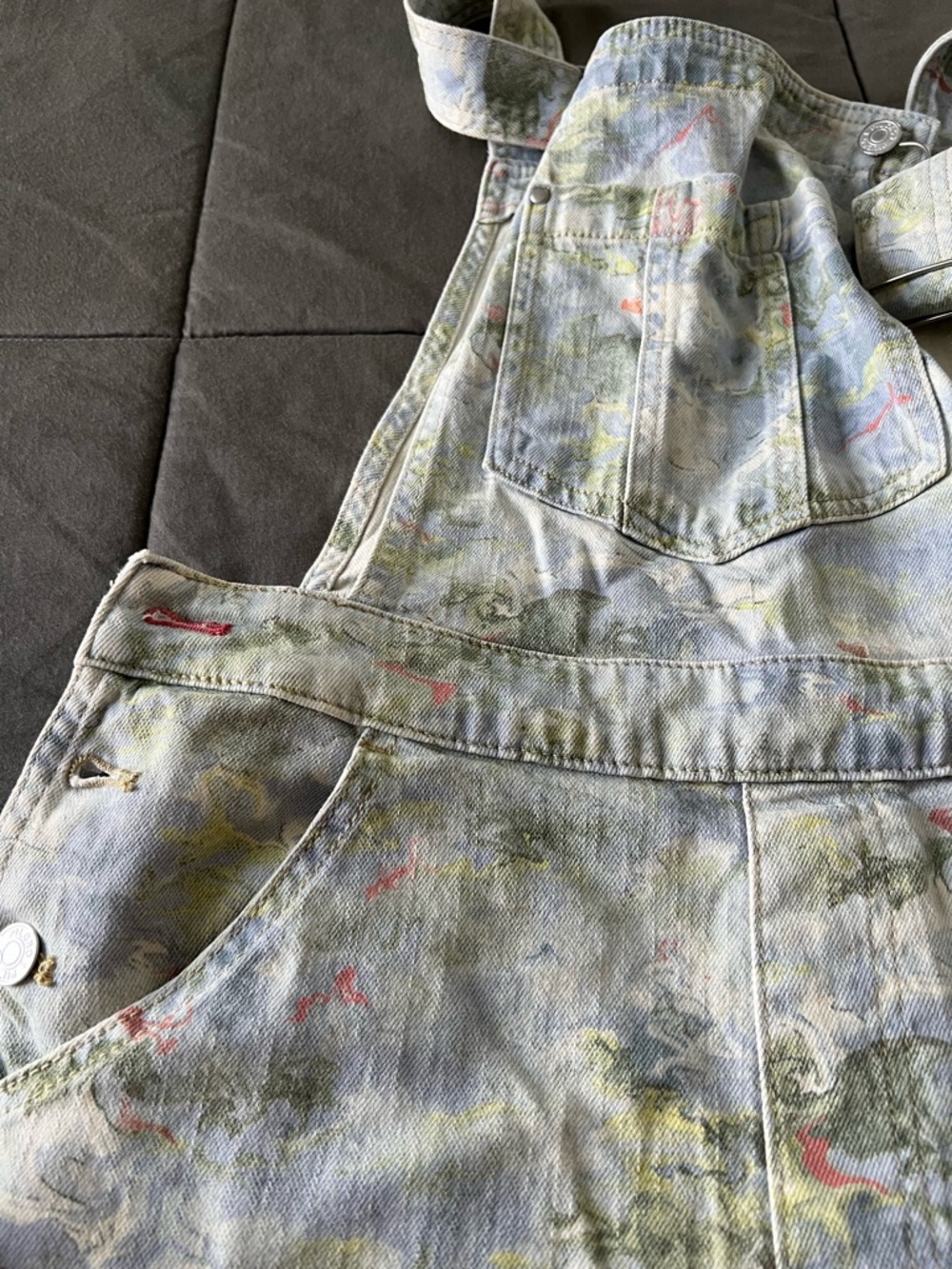 Pilcro Light Wash Floral Denim Short Overalls - Picture 3 of 4